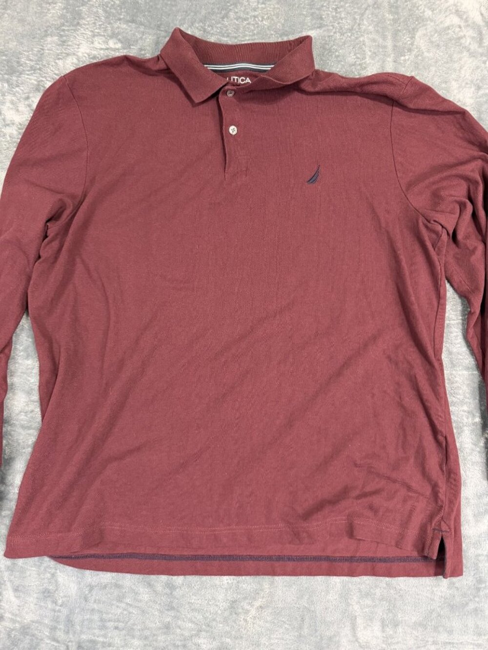 Nautica Mens Burgundy Classic Fit Long Sleeve Polo Shirt Size XL